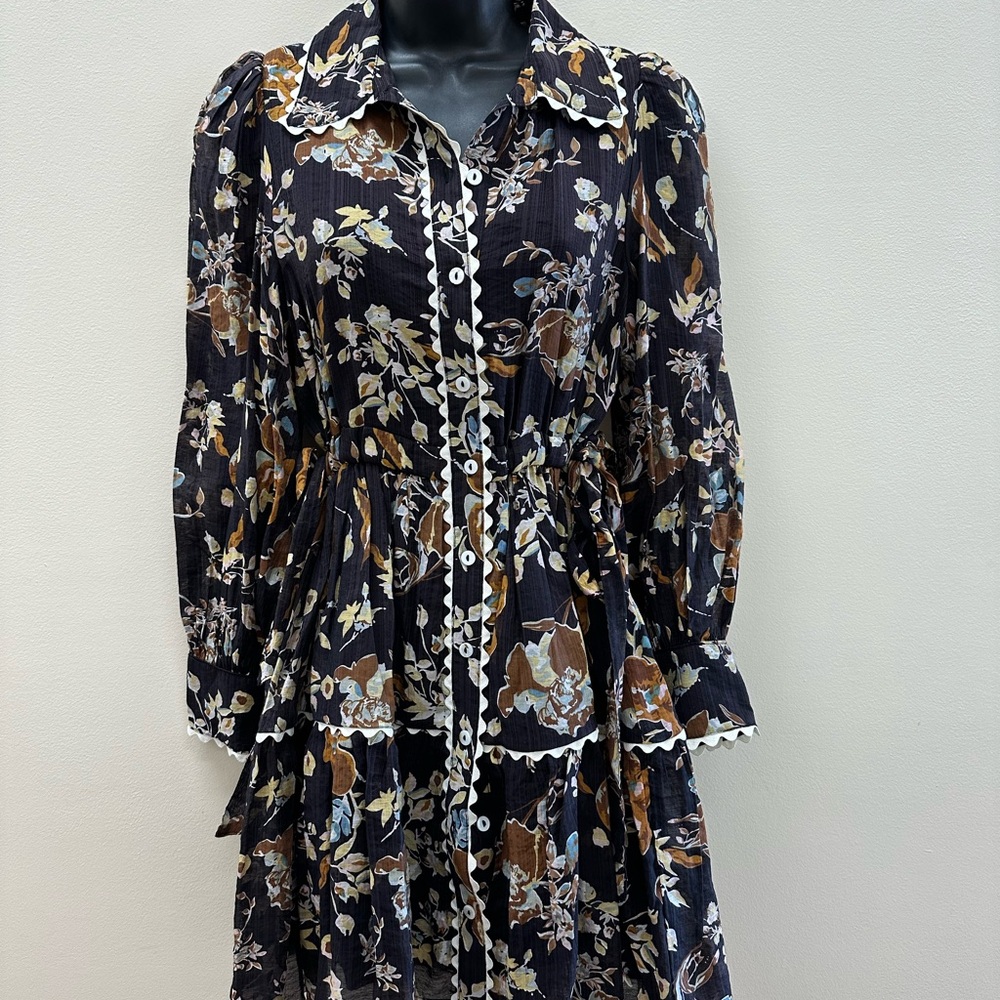 NWT Entro Black and Brown Floral Long Sleeve Dress